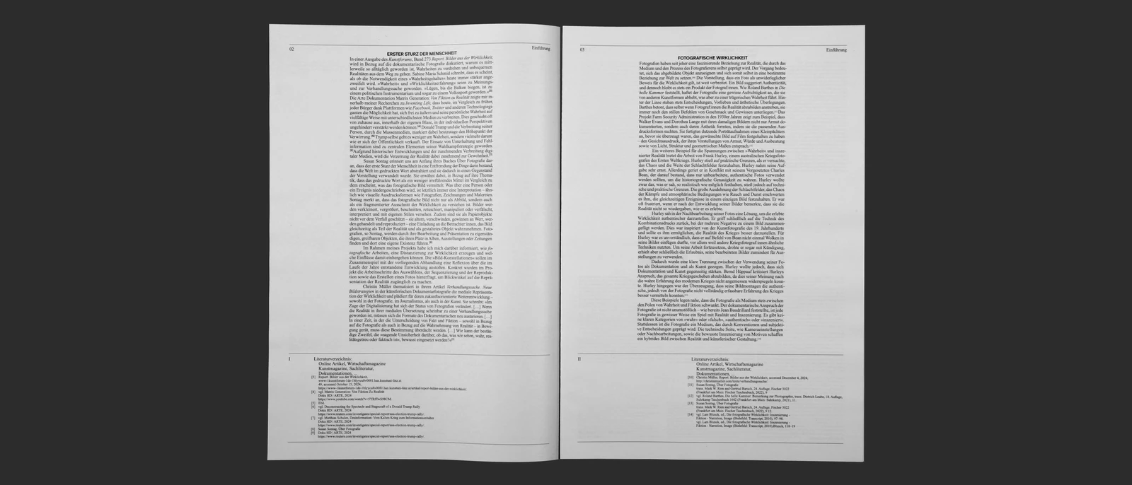 Open newspaper spread with text and footnotes.