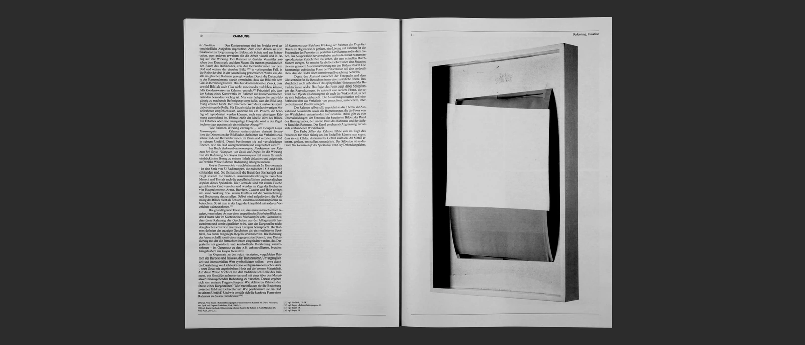 Open spread with text and a large black-and-white photograph.