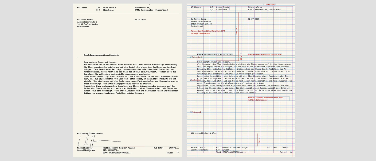 MS Chemie letter and spreadsheet using the visual identity.