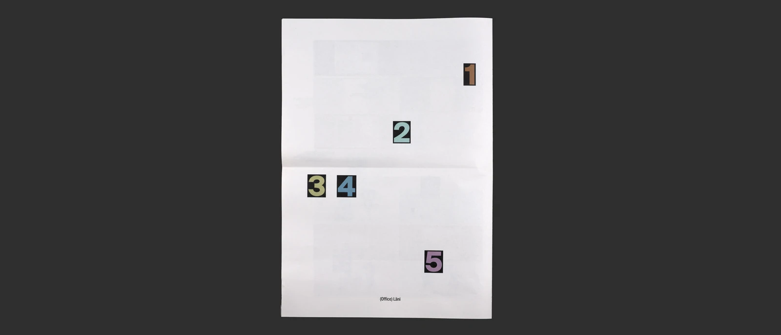 Folded sheet with colored numbers from one to five.